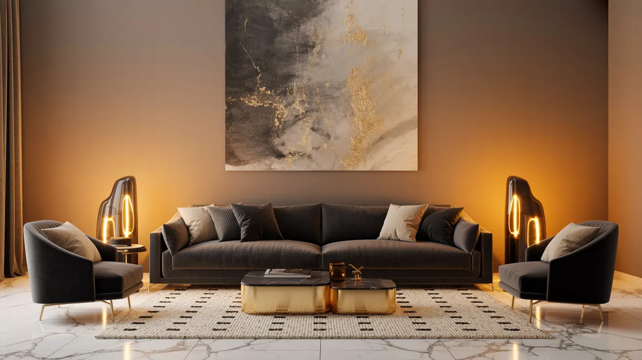 black grey and gold living room