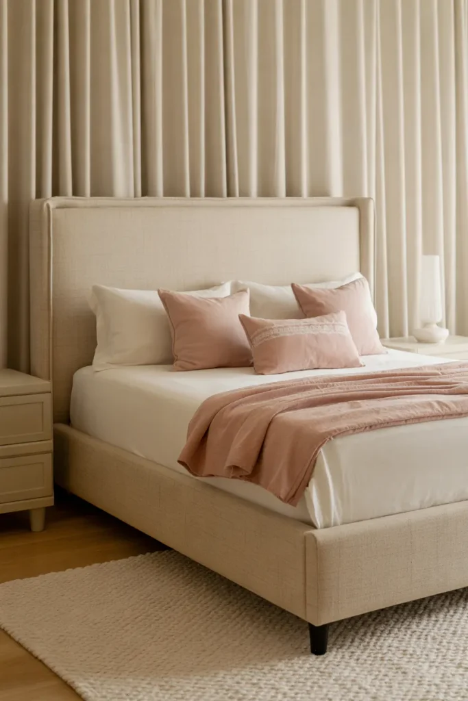 Beige Upholstered Bed