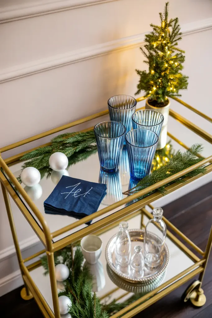 Blue Holiday Bar Cart