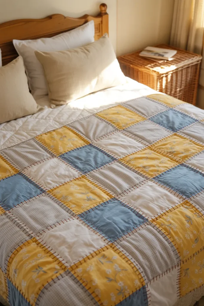 Blue and Yellow Patchwork Quilt