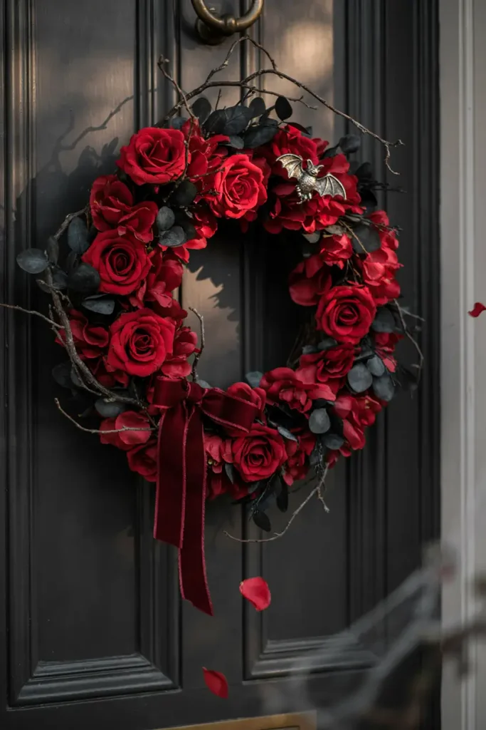 Crimson Rose Door Wreath