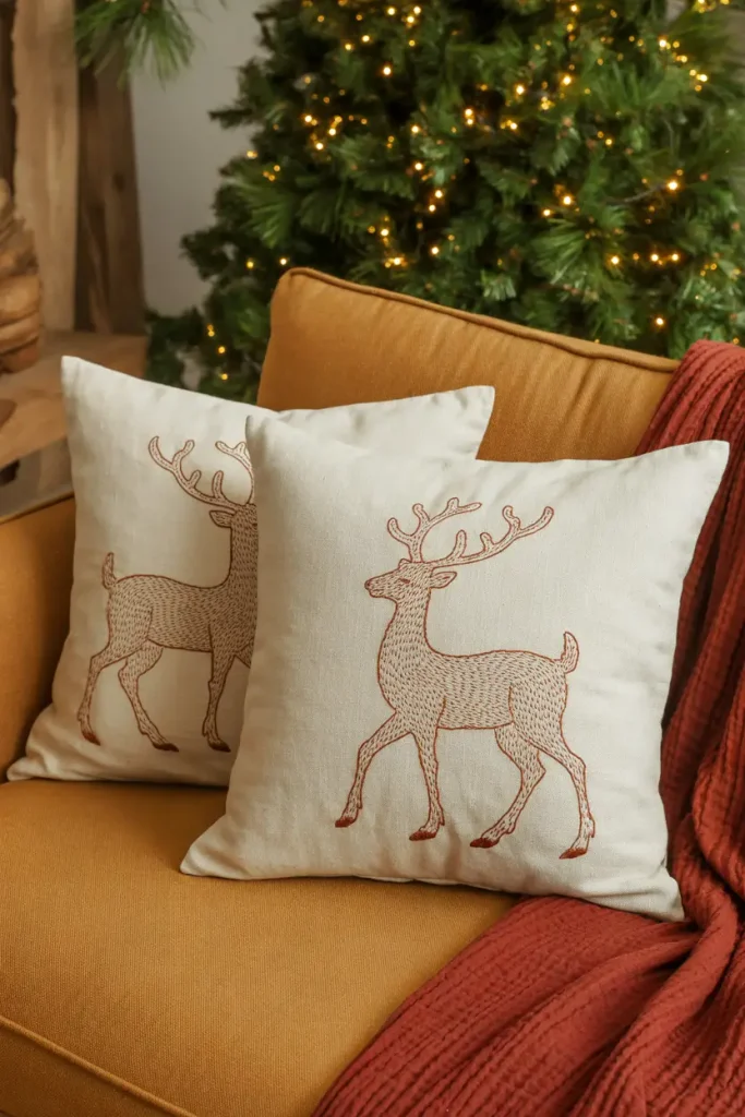 Embroidered Reindeer Cushions