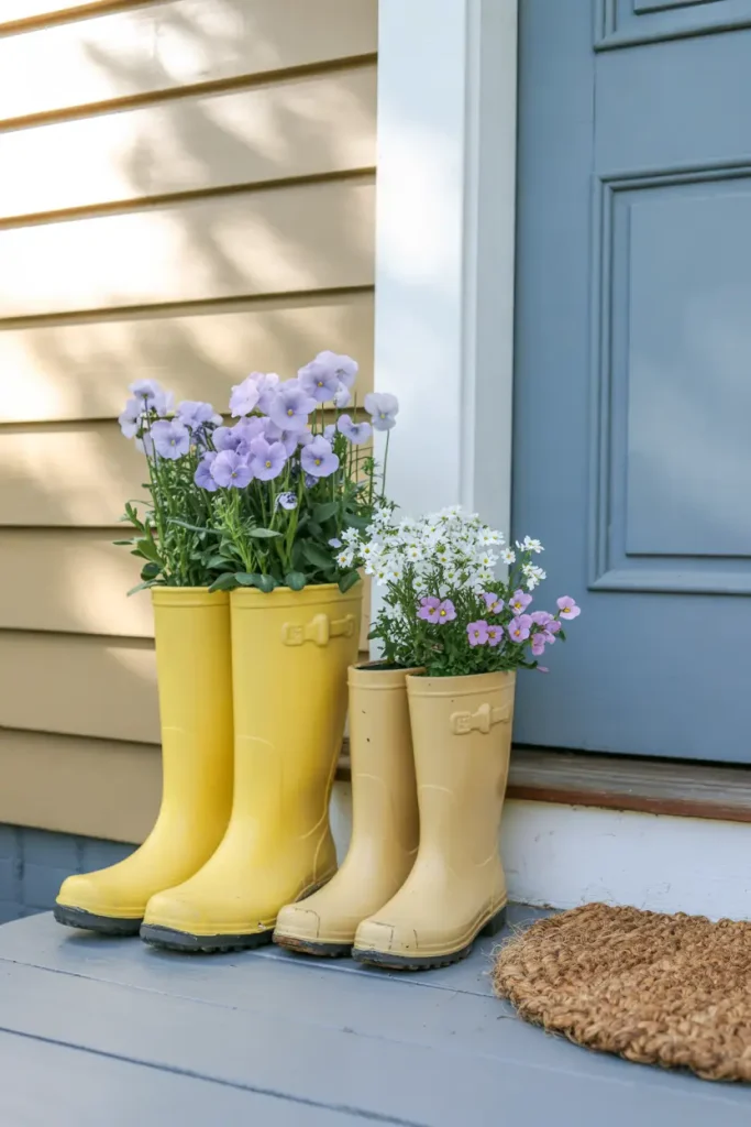 Floral Rain Boot Planters