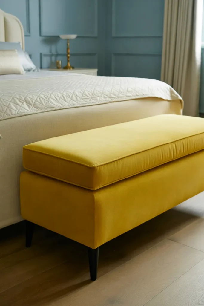 Yellow Velvet Bed Bench