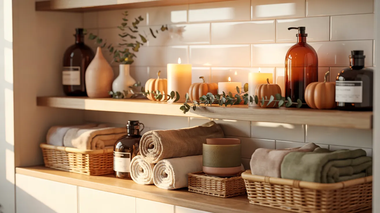 fall bathroom shelf decor ideas