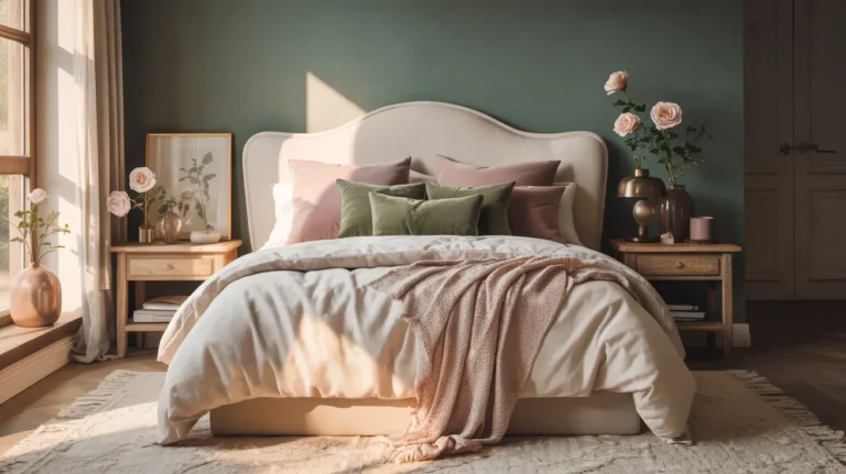 sage green and blush bedroom